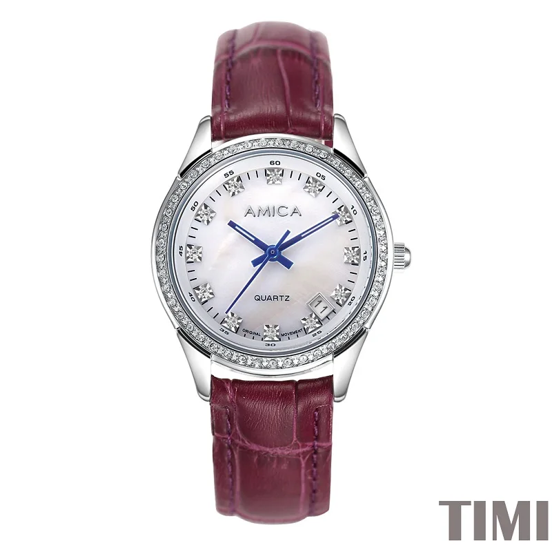 

AMICA NEW FASHION 2017 FULL STEEL PINK WATCHBAND SLIVER SURFACE BLUE POINTER WOMENS QURATZ WATCH LADYS WATCH A7-5