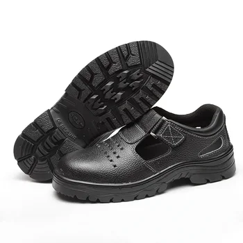 

plus size men casual breathable steel toe covers work safety shoes soft leather summer sandals worker shoe security boots sapato