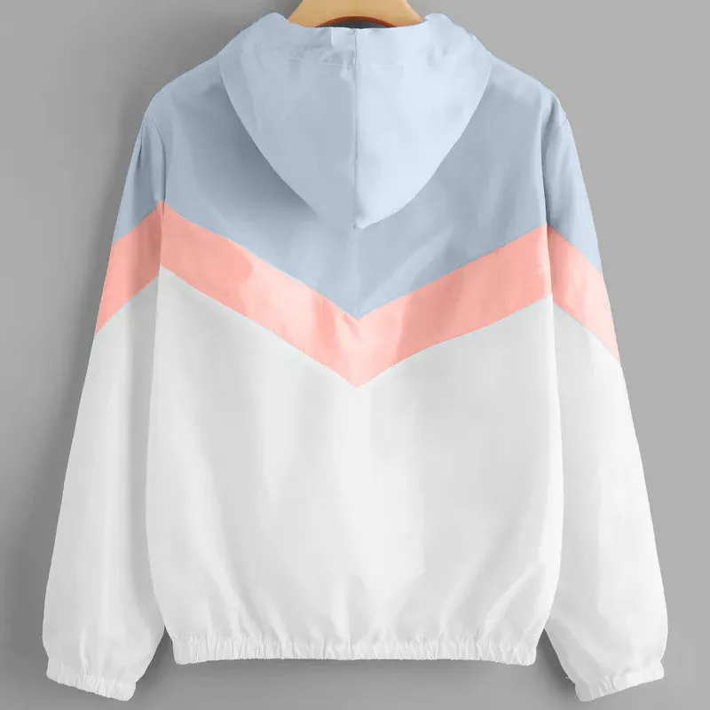Women's Color Block Windbreaker Jacket, Multicolor Patchwork Hooded Coat, Harajuku Style Basic Jackets for Women image 4