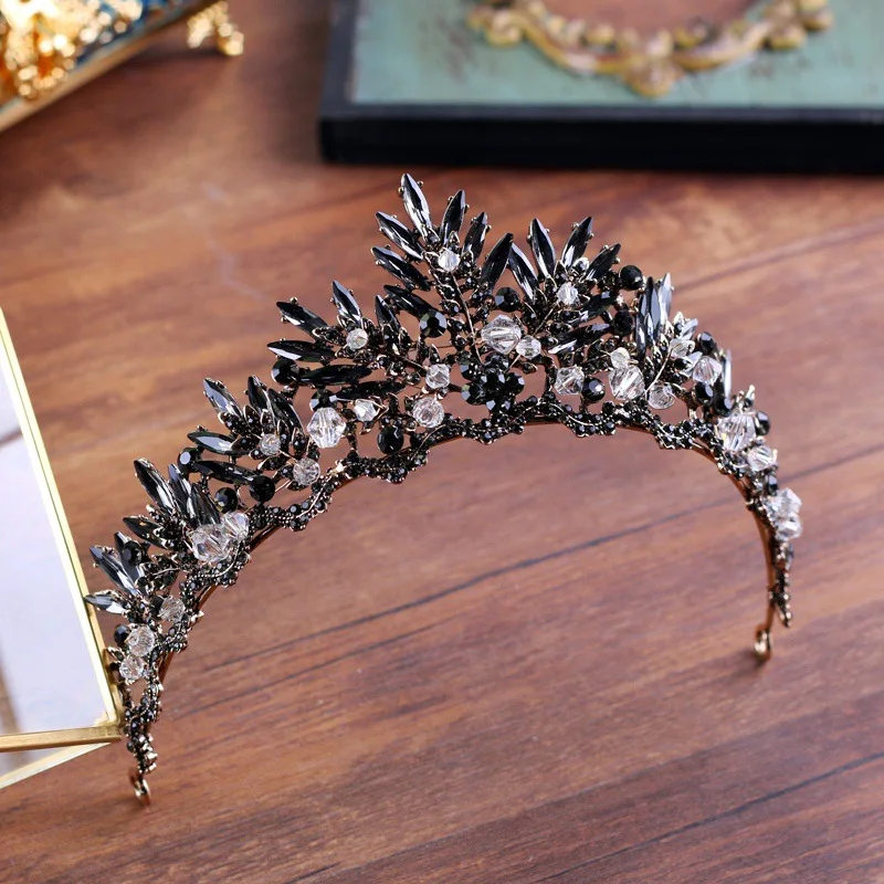 

Baroque Black crown wedding Tiaras Queen Vintage crystal Crowns Bridal Hair Accessories bride Headbands wedding hair jewelry
