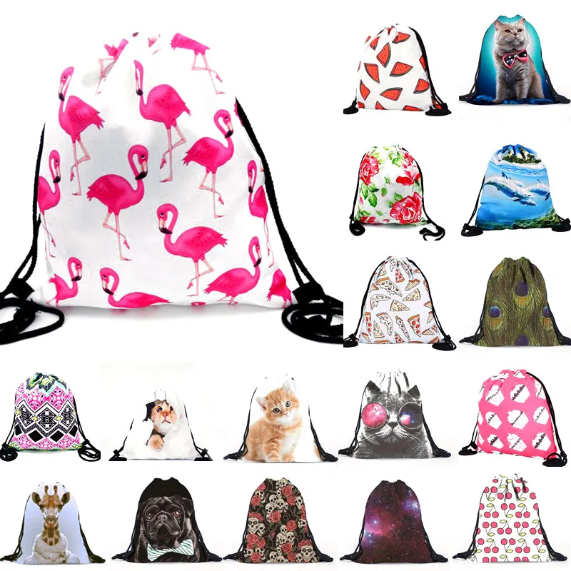 1pcs 30x39cm Cat Flamingo Pattern Storage font b Bag b font Women Men font b Drawstring