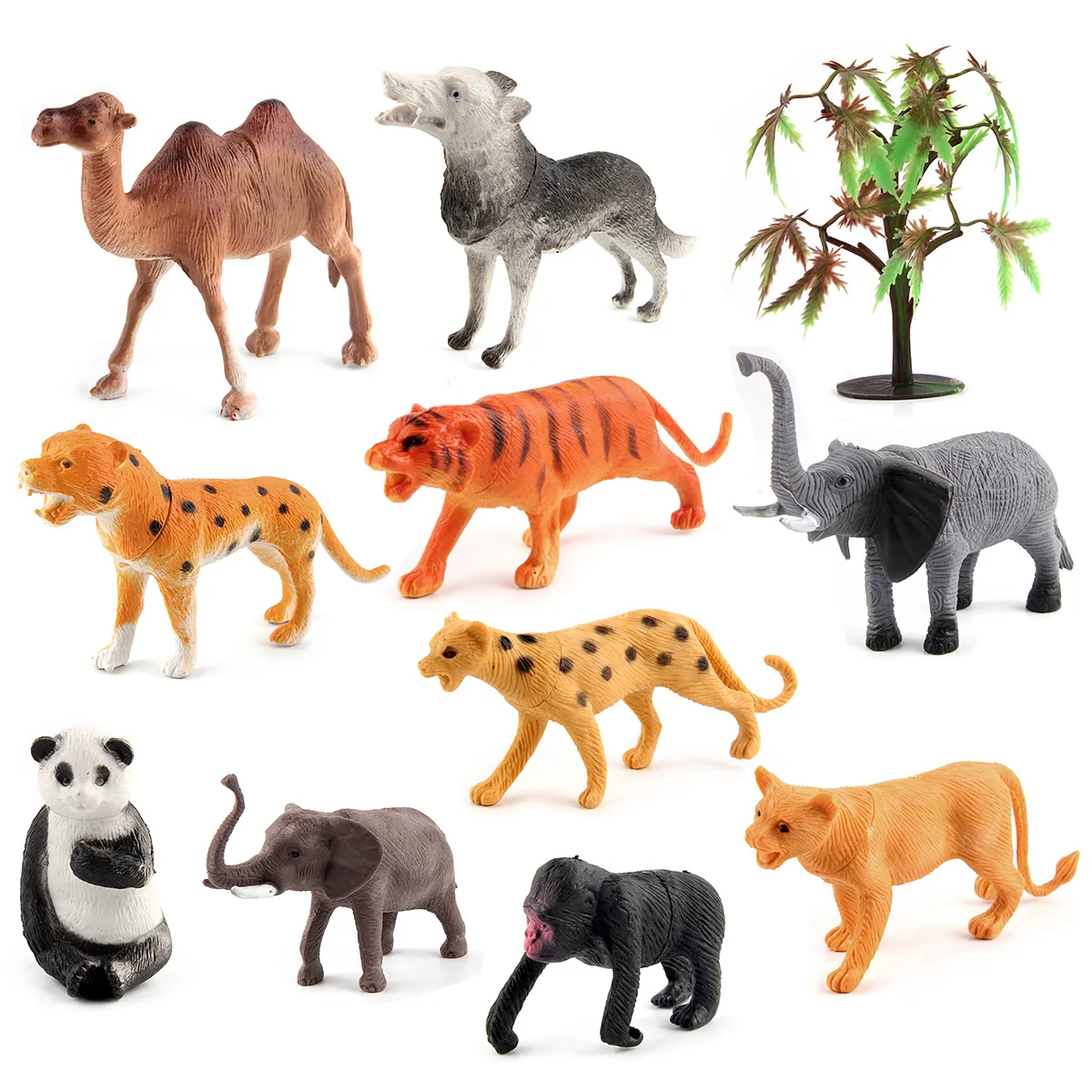 10 pcs/set Simulation Animal Model Tiger Lion Elephant Giraffe Forest