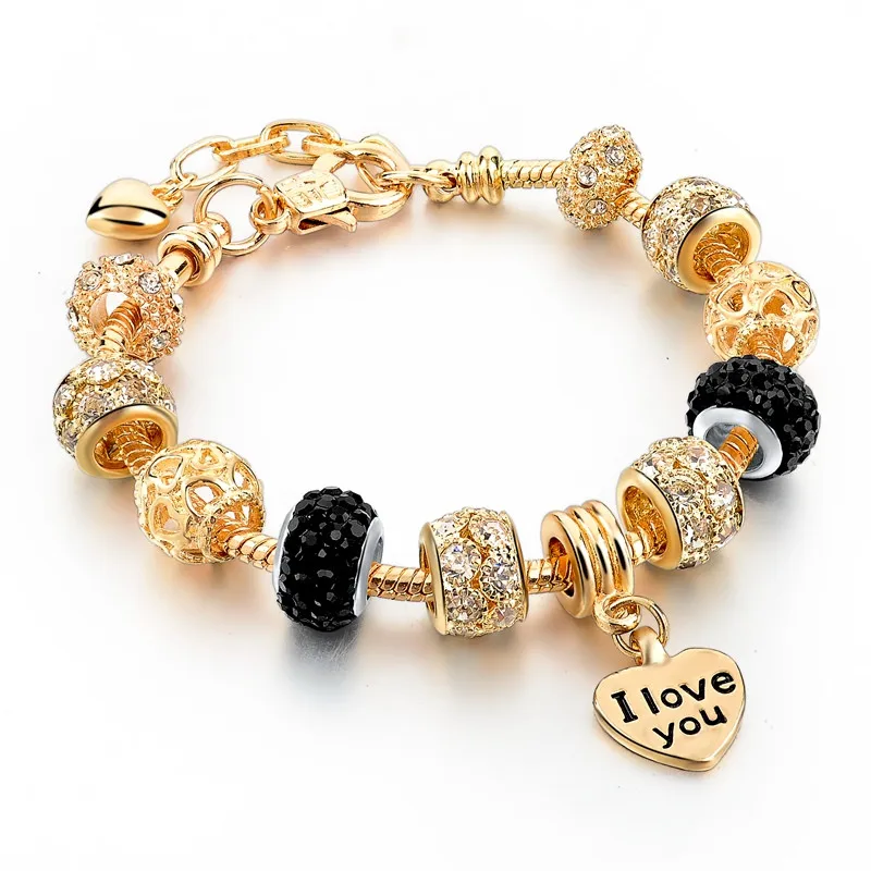 Attrtto золотые очаровательные браслеты для женщин DIY бусины хрустальные Браслеты& Браслеты Pulsera модные ювелирные браслеты SBR150325