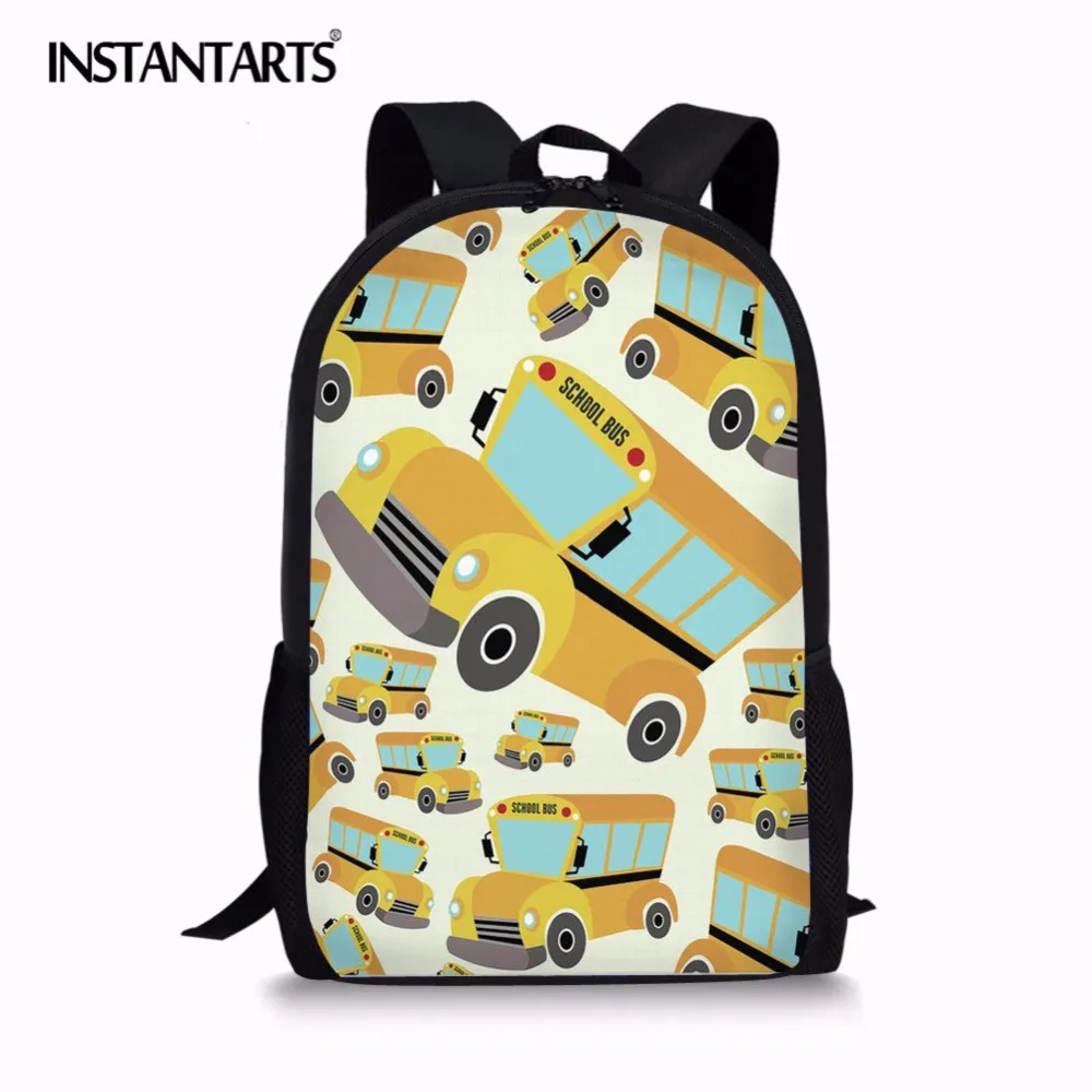 INSTANTARTS Cute School Bus Print Backpack Students School Bag For