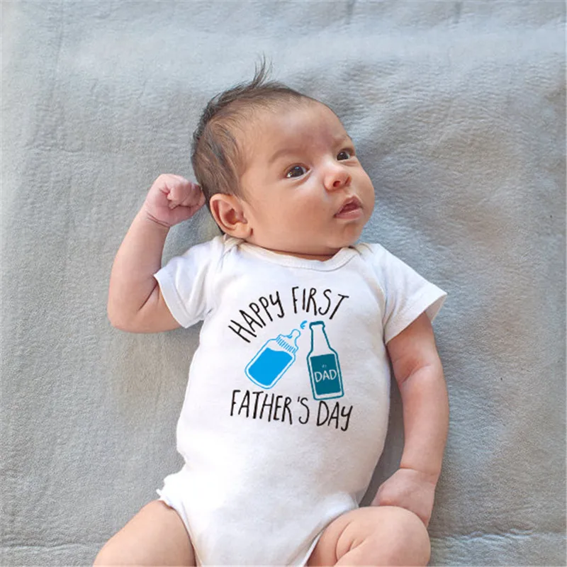 

Cute Infant Baby Girl Boy Clothes Cotton Short Sleeve Bodysuit Letter Printed Happy Father's Day Bodysuit Outfits DS19