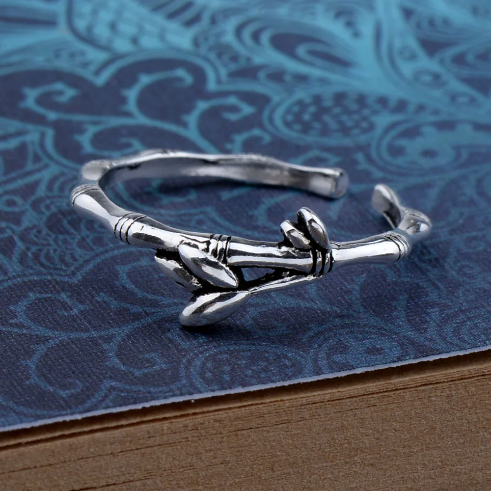 

Mythic Age Real 925 Sterling Silver Vintage Leaves Bamboo Resizable Ring Jewelry Gift for Woman Girl