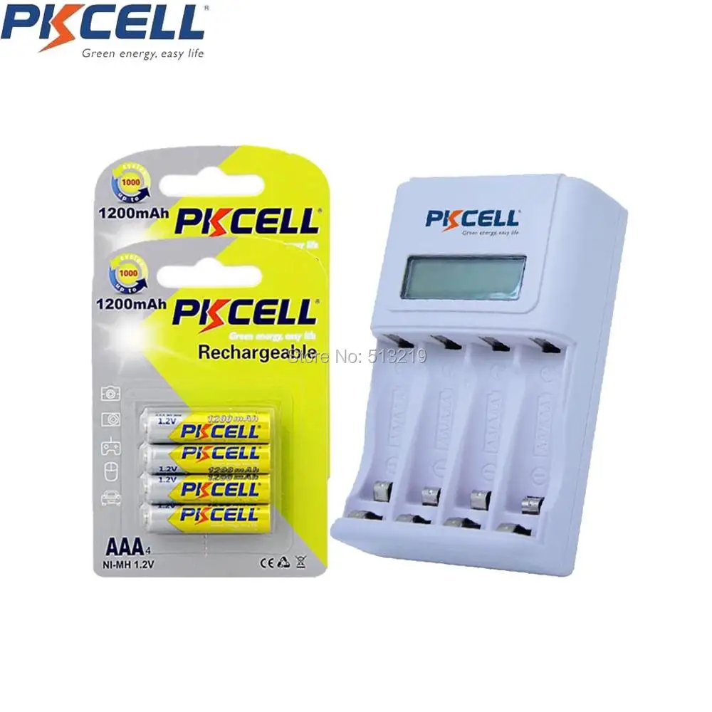 

8Pcs/2Card PKCELL AAA Battery 3A Batteries and 4slot EU/US Plug Charger For 1 to 4Pcs AA/AAA NIMH/NICD Rechargeable Batteria