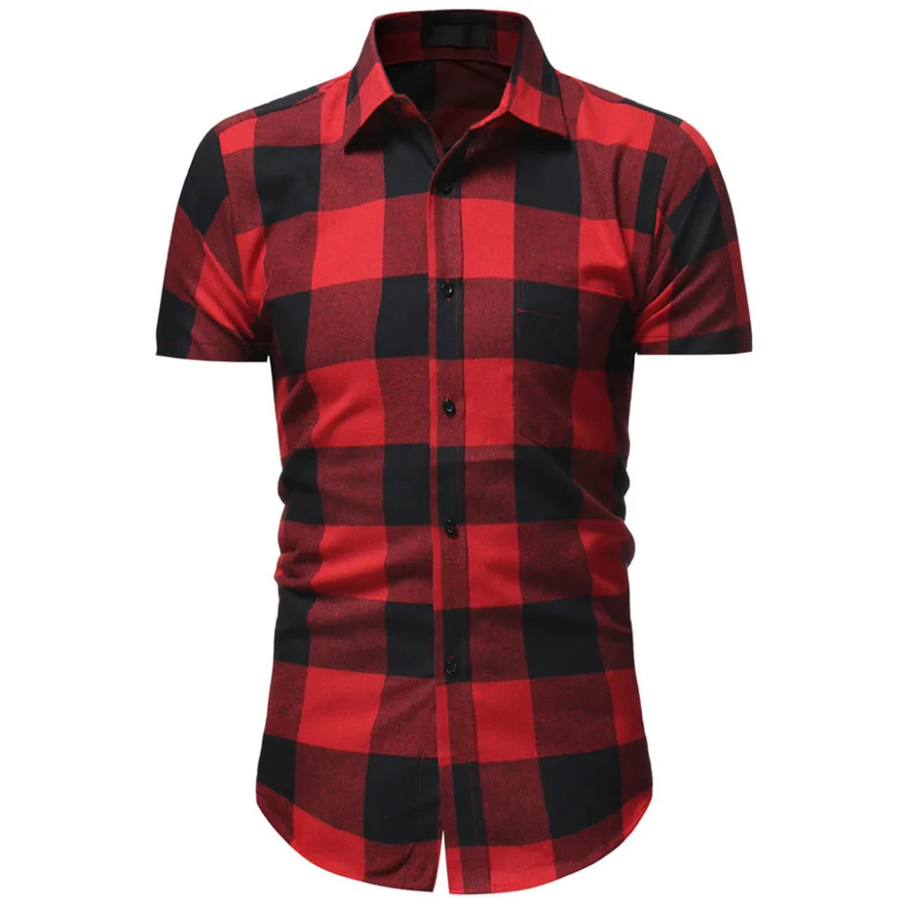 Красные, черные мужская клетчатая рубашка рубашки для мальчиков летняя Новинка 2019 г. Модные для мужчин s клетчатый бизнес повседневное
