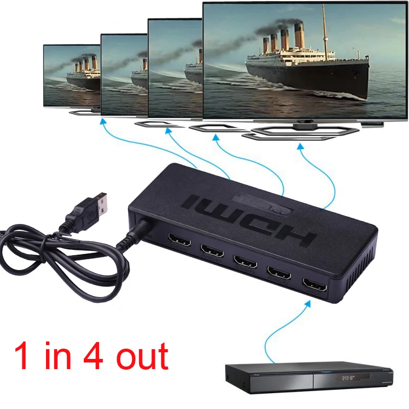 HDMI сплиттер 1X4 Full HD 1080p 60 Гц видео конвертер коммутатор сплит 1 в 4 выход для MACBOOK DELL