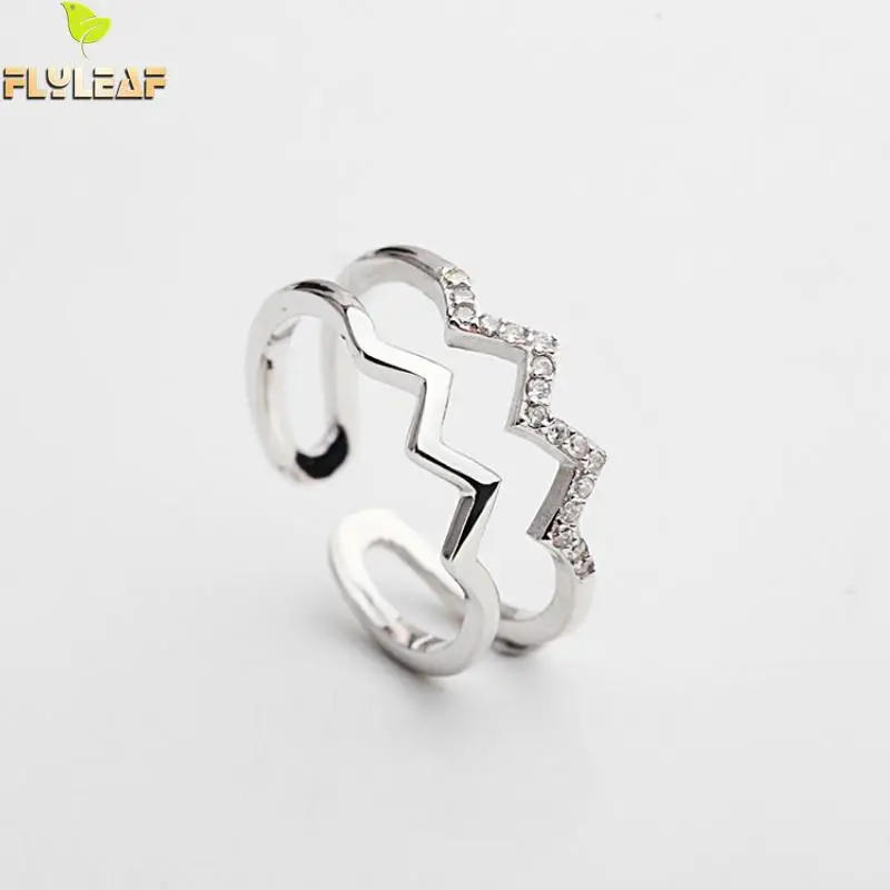 

Flyleaf 100% 925 Sterling Silver Cubic Zirconia Irregular Personality Open Rings For Women Fashion Party Jewelry