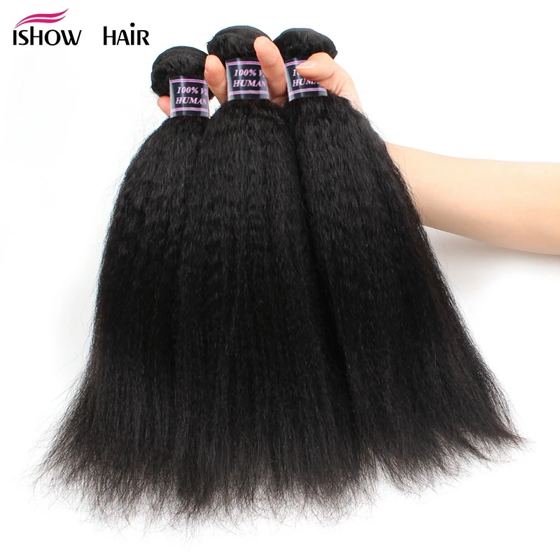 Ishow Hair Kinky Прямые Пучки Человеческих Волос Плетение Индийских Пучков Волос Non-Remy 1 Шт.