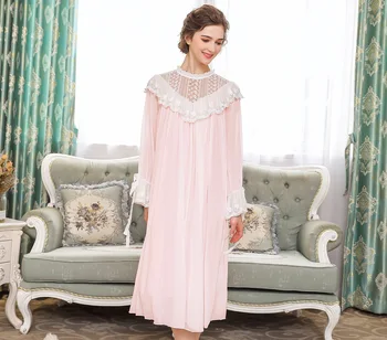 

Nightgown Woman Long Dress Sexy Lace Sleepwear Fairy Women Princess Lace Long Sleeve Bride Bridesmaid Night Gowns