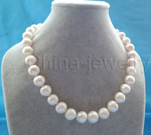 

Beautiful 18 " 14mm white round freshwater pearl necklace - 14k gold filled clas NEW
