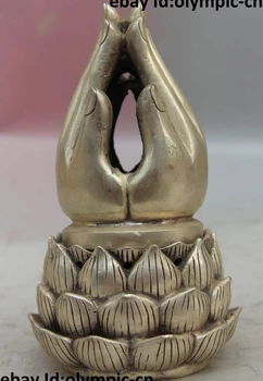 

7" China Tibet Silver Kwan-yin Guanyin Hand Lotus Incense Burner Censer Statue