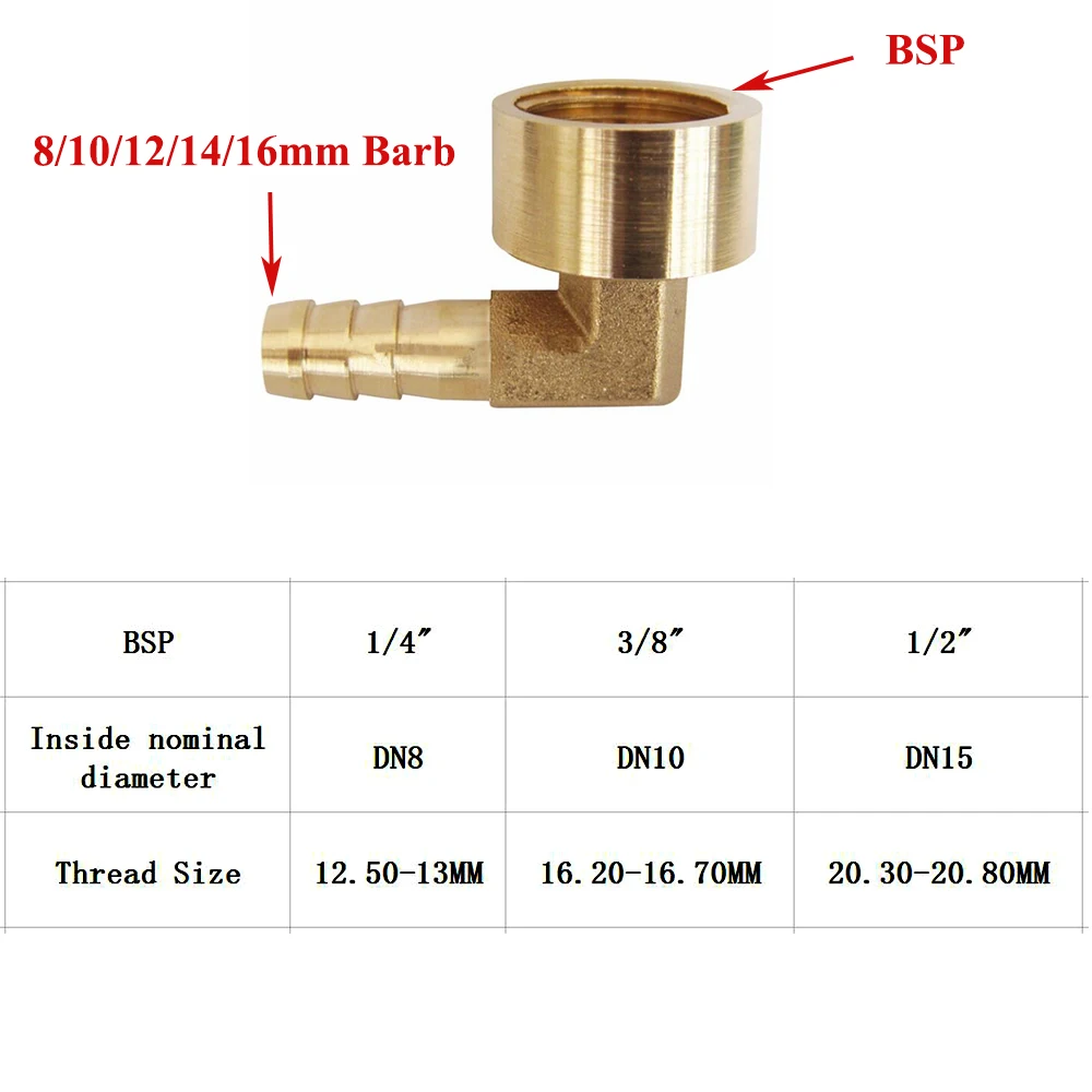 1 шт. латунь шланговая сборка трубки локоть 8/10/12/14/16 мм Barb хвост 1/" 3/8" 1/" BSP внутренняя резьба Медь Соединительная муфта