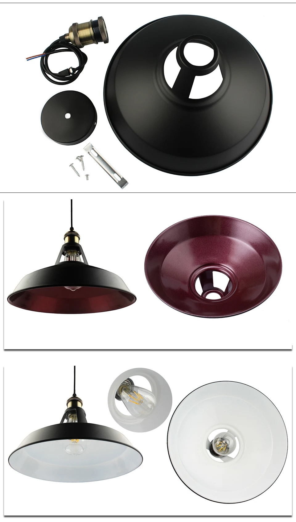 E27 промышленный художественный светодиодный подвесной светильник в стиле ретро, черно-белый светильник Эдисона, подвесной светильник, подвесной светильник, абажур