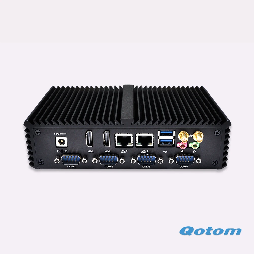 QOTOM Ubuntu X86 Dual LAN Mini PC 3215U 12 В Linux 6 RS232 компьютер QOTOM-Q310P officethin PC черный