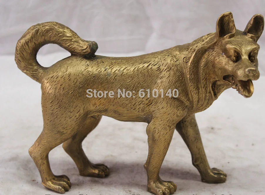 

6" Chinese Fengshui Folk Brass Zodiac Year Dog Animal Statue sculpture