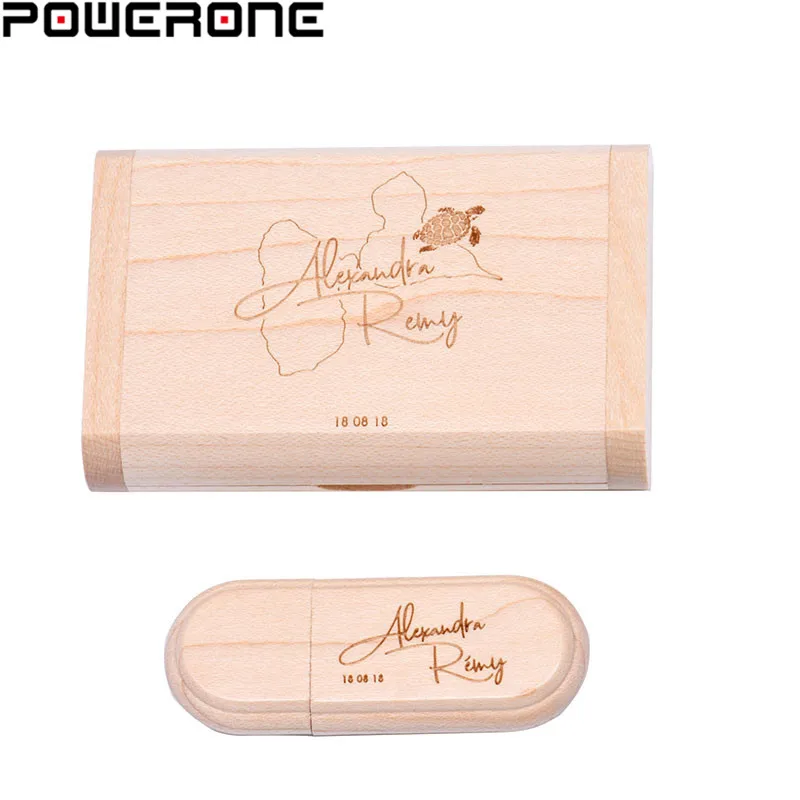 POWERONE(10 шт. бесплатный логотип) логотип клиента лазерная гравировка деревянный+ коробка Флешка 8 ГБ 16 ГБ 32 ГБ 64 Гб USB флеш-накопитель фотография подарок