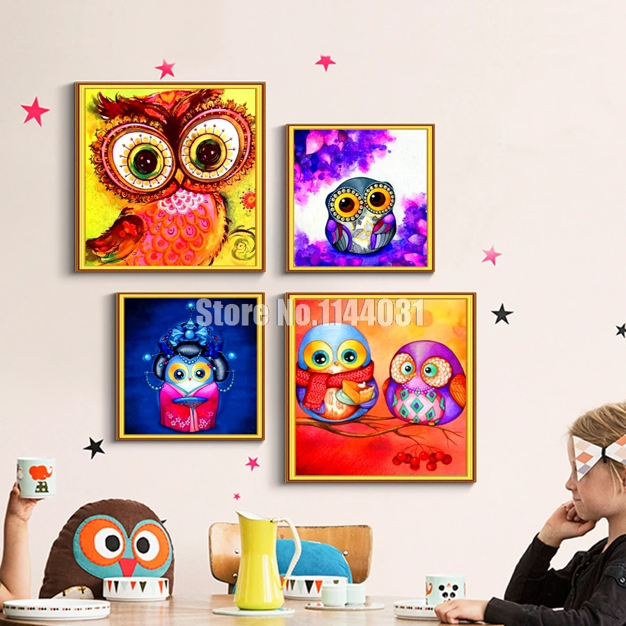Kartun Kartun Owl 5d Diy Lukisan Berlian Penuh Persegi Berlian