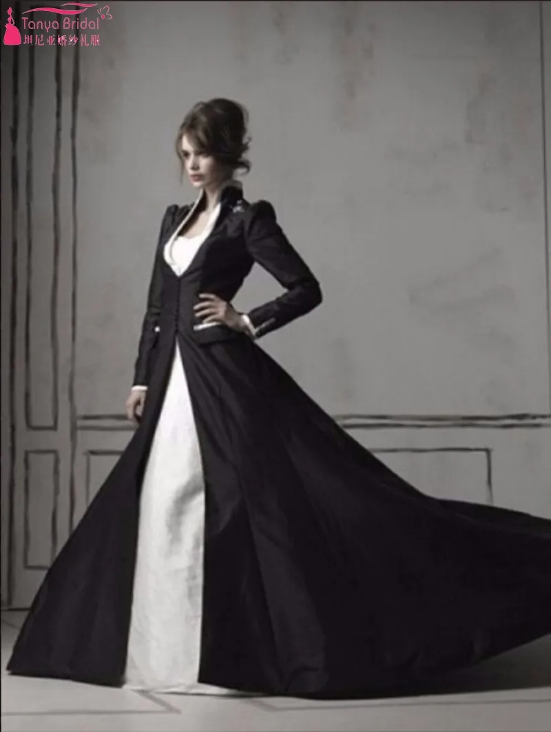 White And Black Wedding Dresses Long 