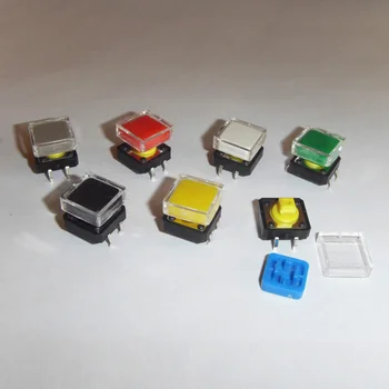 

140pcs/lot 12*12*7.3mm DIP Tactile Push Button with colorful Cap and transparent Cover Tact Switches 12x12mm Colorful