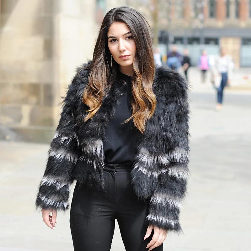 

CX-G-A-47 Factory Direct Sale Genuine Raccoom & Silver Fox Fur Women Winter Fashion Design Dress