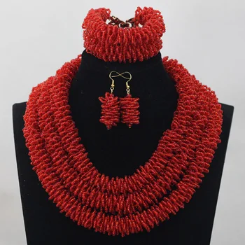

Trendy Burgundy African Beads Necklace Earrings Inspired Bridal For Wedding Ceremony Party Holidays Jewelry Free ShippingABH104
