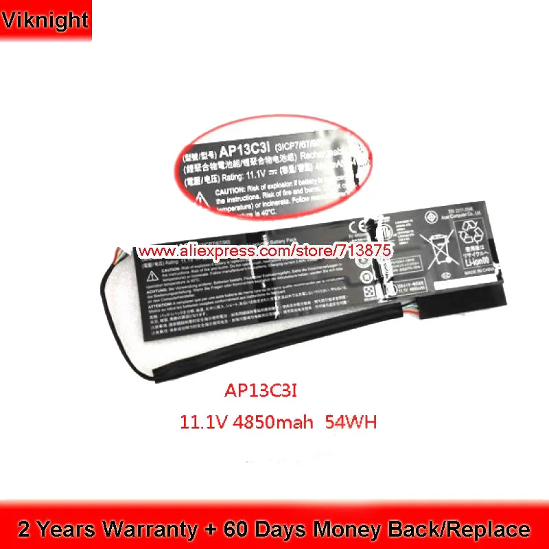 

New Battery for ACER AP13C3i M3-481 Ultrabook Aspire M5-581T 4850mAh 54Wh P3-131 TravelMate X313 3ICP7/67/90