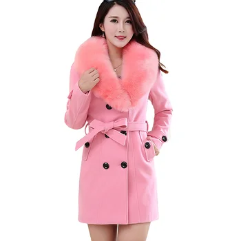 

2017 Autumn Winter Fashion Women Wool Coat Slim Cashmere Outerwear Fur Collar Warm Cashmere Jackets Female Plus Size M-5XL Coat