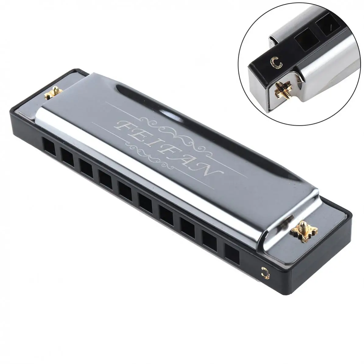 10 Holes 20 Tone C Key Matte Black Harmonica Blues Harp Mouth Organ