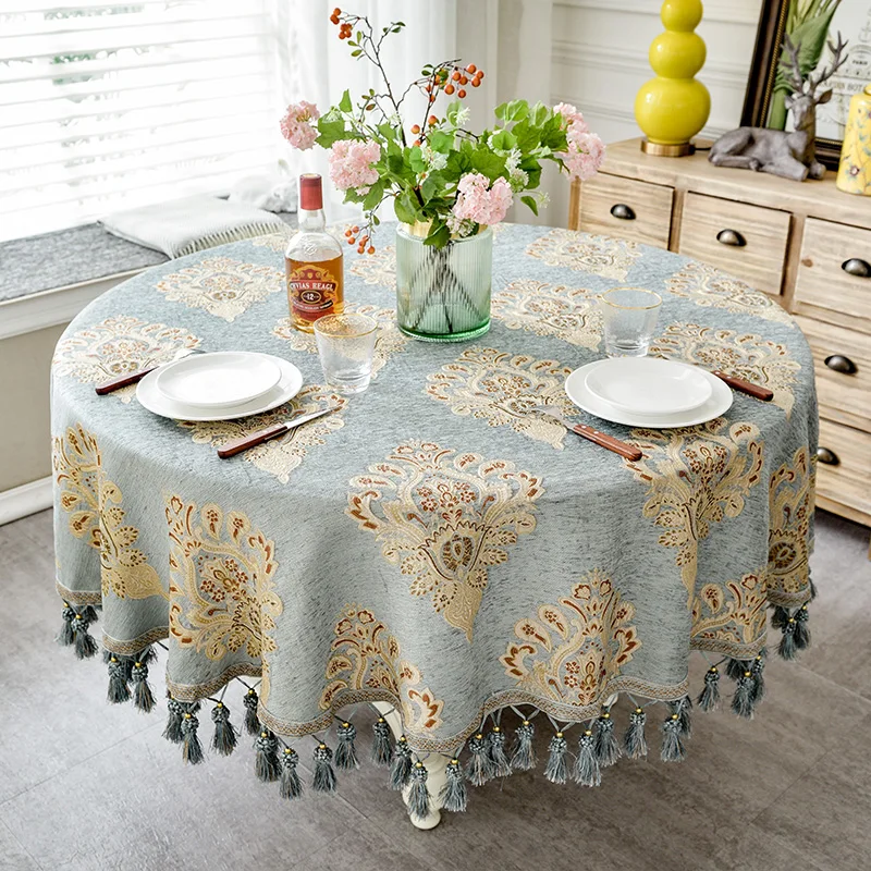 Роскошная круглая скатерть в европейском стиле с кисточками, жаккардовое покрытие для стола, кофейня, украшение дома, скатерть