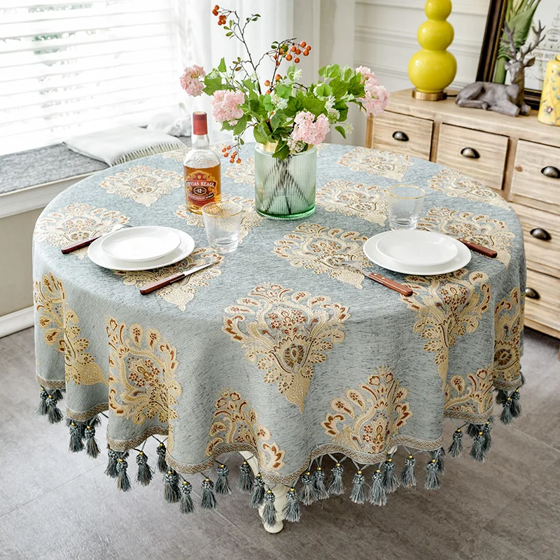  Luxury European Style Round Table Cloth with Tassel Embrodered Jacquard Table Cover Coffee House Ho