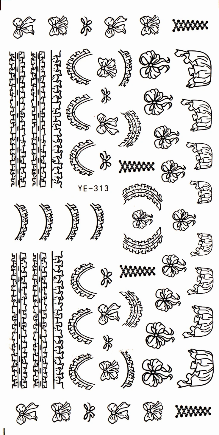 Переводная наклейка для ногтей Наклейка для ногтей галстук-бабочка французская улыбка кружева YE312-314