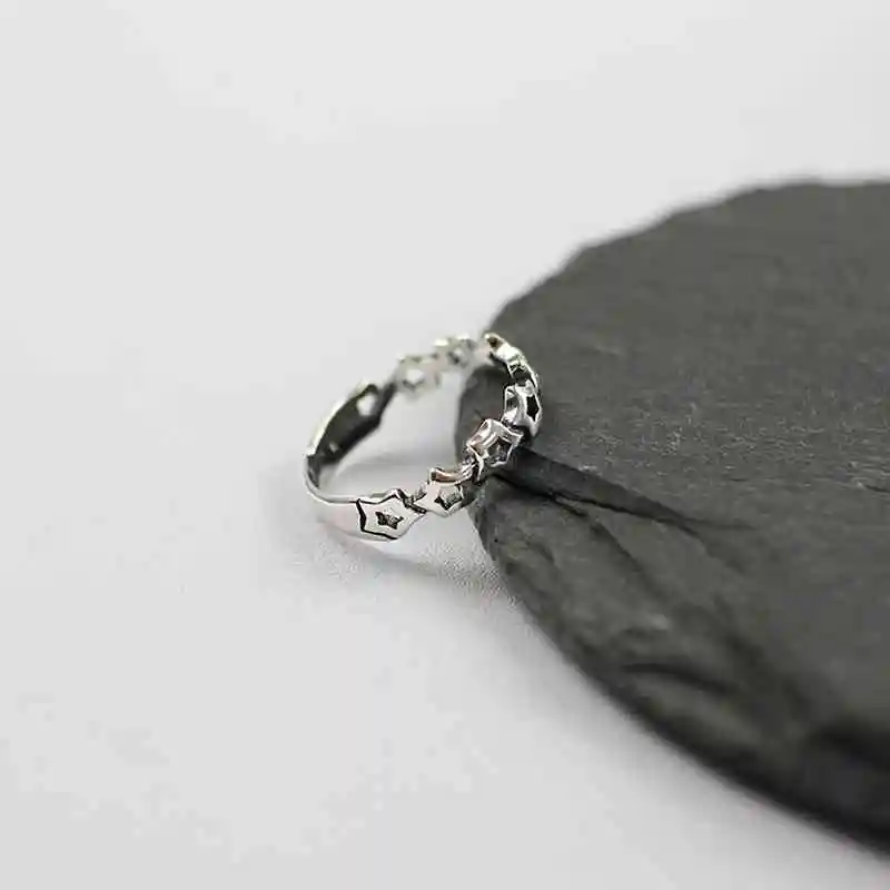 New Women Real 925 Sterling Silver Ring Open Adjustable Finger Ring with Stars Vintage Style Gift to Girls JewelOra RI102696