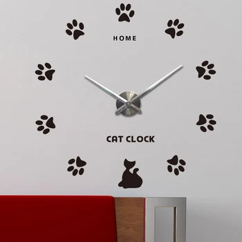 

Lovely Cat Paws Digital Wall Clock Quartz Kitchen Large Clock 3D DIY Acrylic Mirror Stickers Big Wall Clock Home English Letters