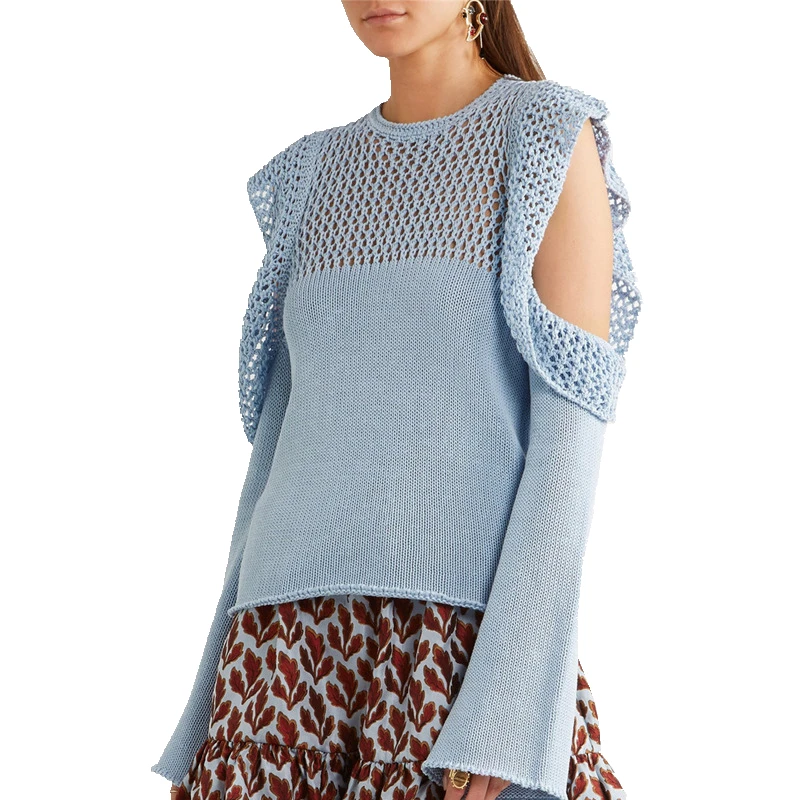 2017 Fall Women Cut Out Long Sleeve Sweaters Off Shoulder Pullover