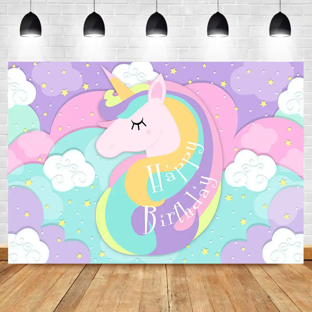 Fondo De Unicornio De Dibujos Animados Nube Colorida Rainbown Fondo De Fotografia De Feliz Cumpleanos Mesa De Postre De Pequena Estrella Accesorios Decorativos Aliexpress