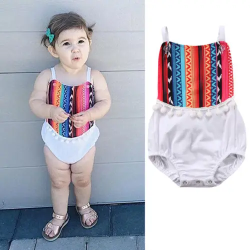 Новорожденных для маленьких девочек TASSEL Romper Комбинезоны спинки Boho летние