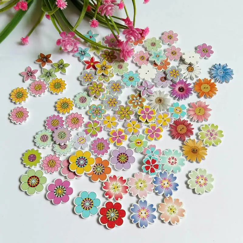 

100PCs flower shaped Wood Buttons 2 Holes Sewing Scrapbooking DIY Crafts Decorative Buttons Handmade Accessories