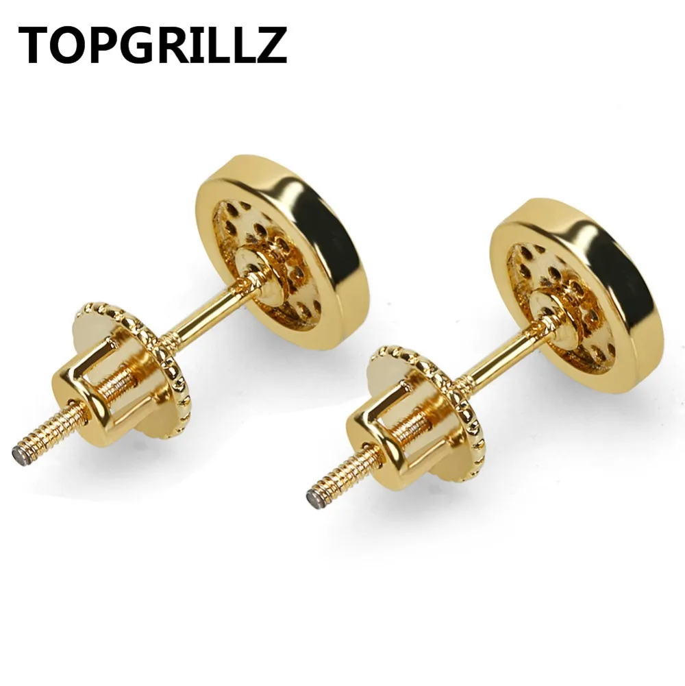 Серьги гвоздики TOPGRILLZ с фианитами медные золотистые в стиле хип хоп для мужчин и