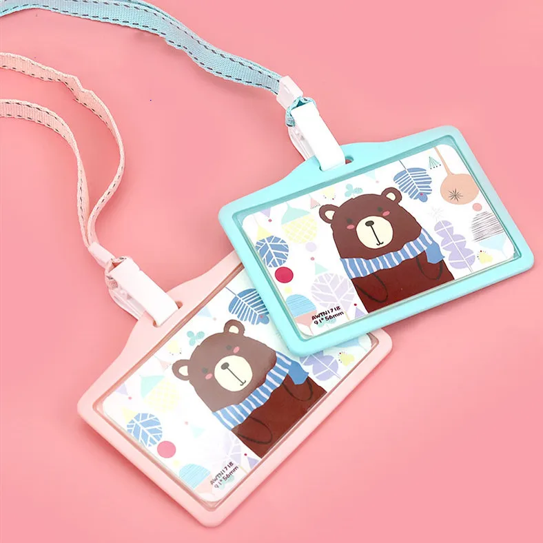 

Soft Silicone Subway Card ID Card Set Cute Mini Girl Hanging Neck with Lanyard