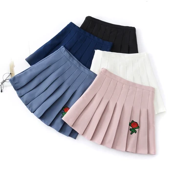 

Embroidery Cute Sweet School Uniforms Pleated Skirt Ladies Jupe Kawaii Women Saia Faldas Preppy Style Harajuku Skirts