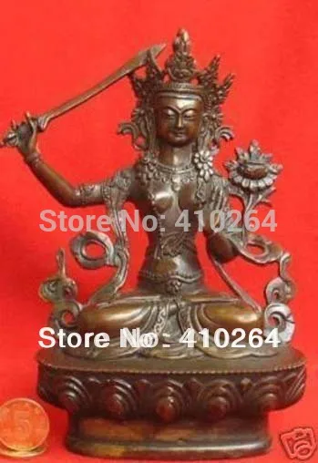 

old craft 8.2" Tibetan bronze Manjushri Bodhisattva Buddha Statue (A0314)
