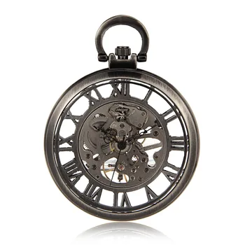 

Skeleton Men Luxury Mechanical Hand Winding Cool Military Roman Number Pocket Watch Women Watch Round Antique Steampunk Watch