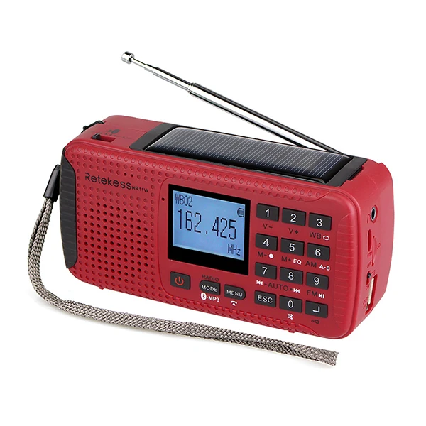 RETEKESS HR11W NOAA погодное радио FM AM аварийный SOS ручной Солнечный приемник с Bluetooth MP3 плеер цифровой рекордер