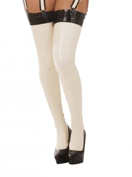 

Latex Rubber Two Tone Seamed Stockings in White & Black Girl's High Thights Socks Latex Made