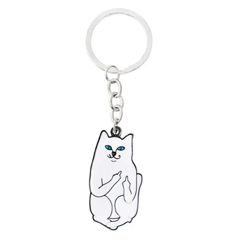 

10PCS/ Lot 2018 Lovely Enamel Write Cat Keychain Cute Animal Key Ring