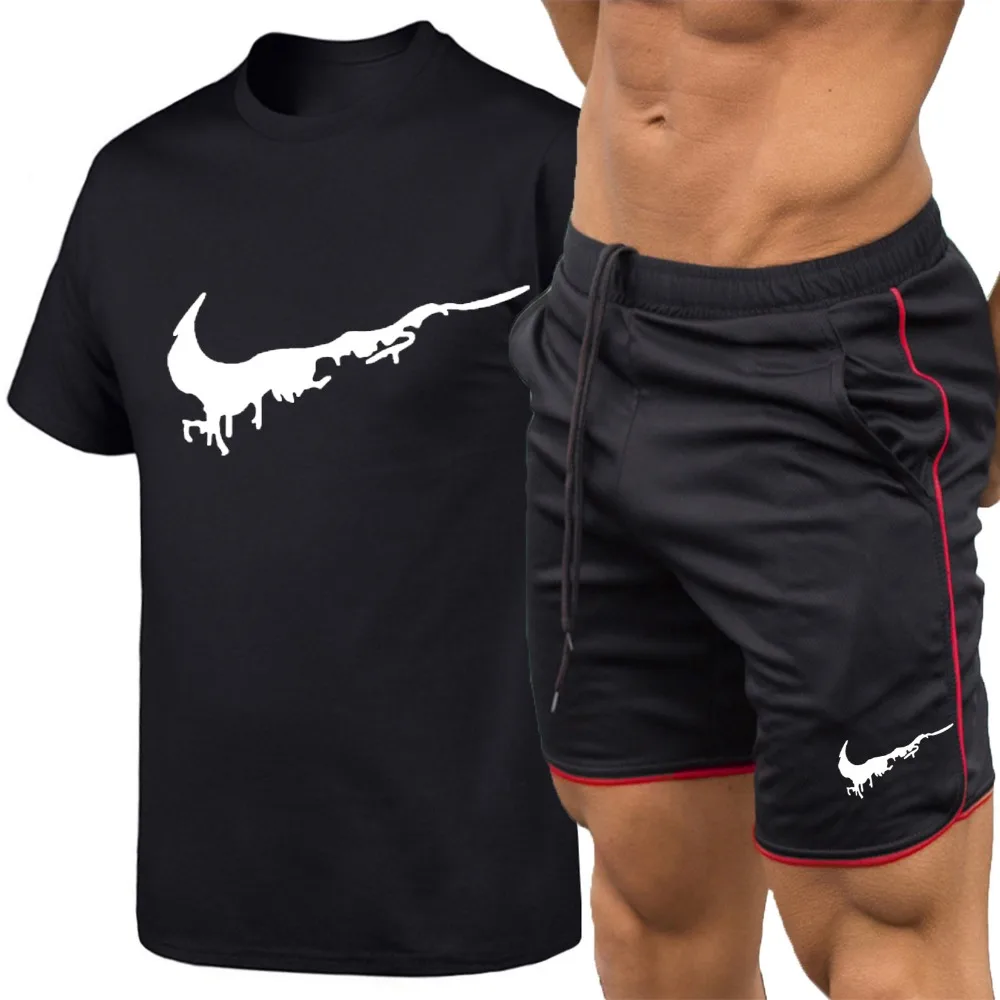 

Summer men Leisure Men Knee Length Short And T-shirt suit Xxxtentacion Color Patchwork Joggers Short Sweatpants Trousers Men