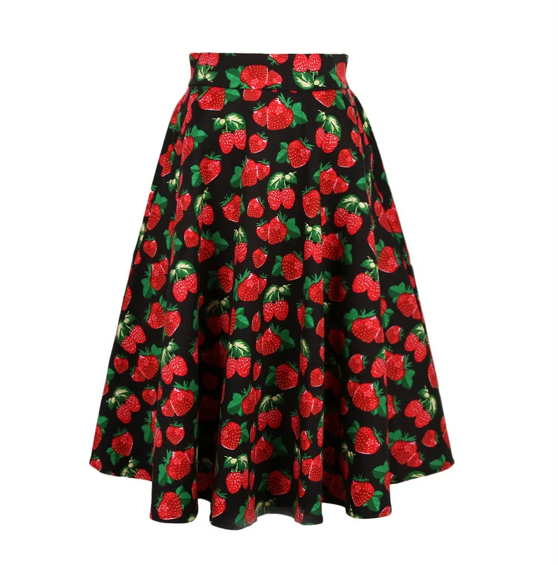 

high waisted full circle swing red strawberry print skirts vintage novelty rockabilly clothing vestidos jupe uk online shopping